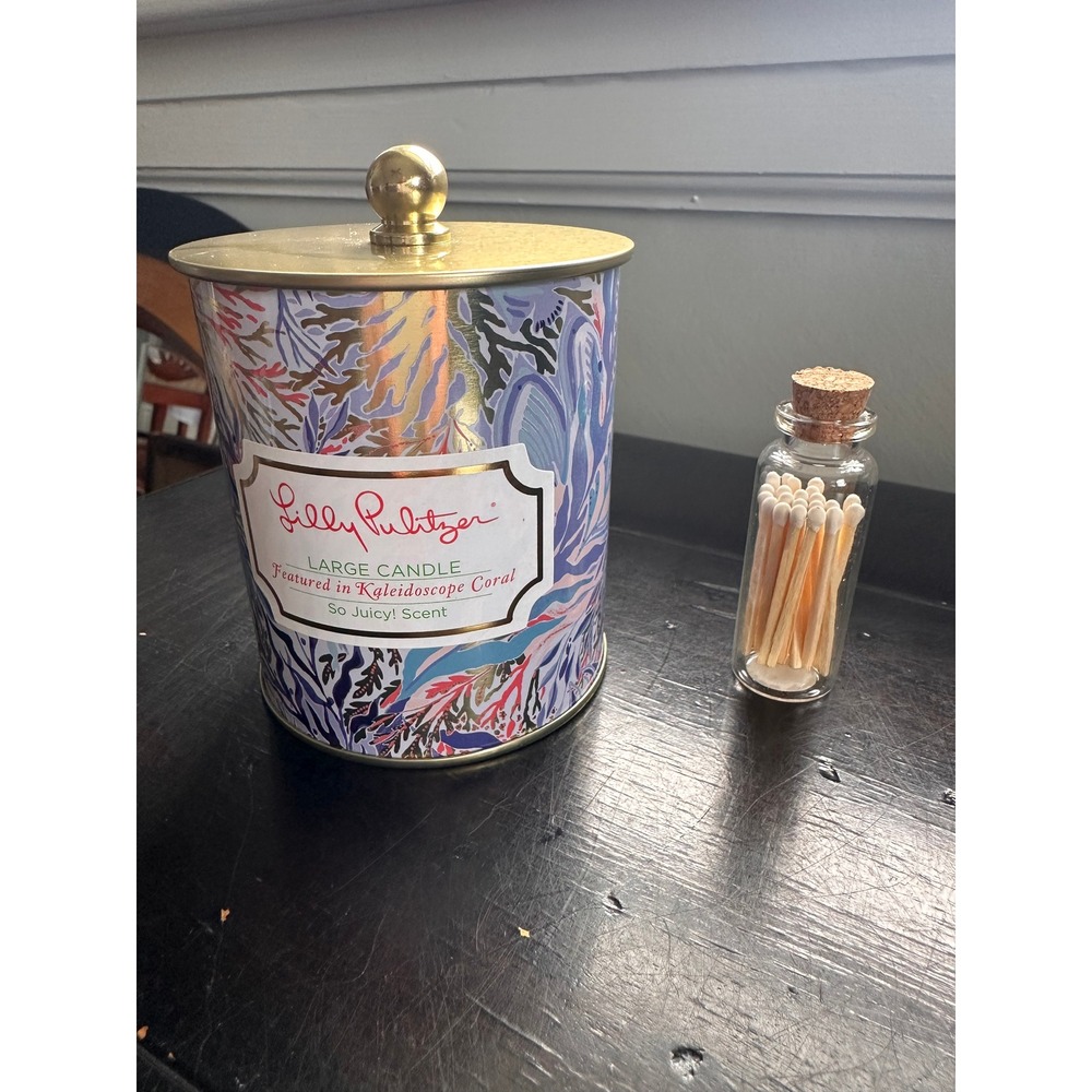 Lilly Pulitzer Kaleidoscope Coral Large Candle So Juicy Scent 10.5oz Tin Lid